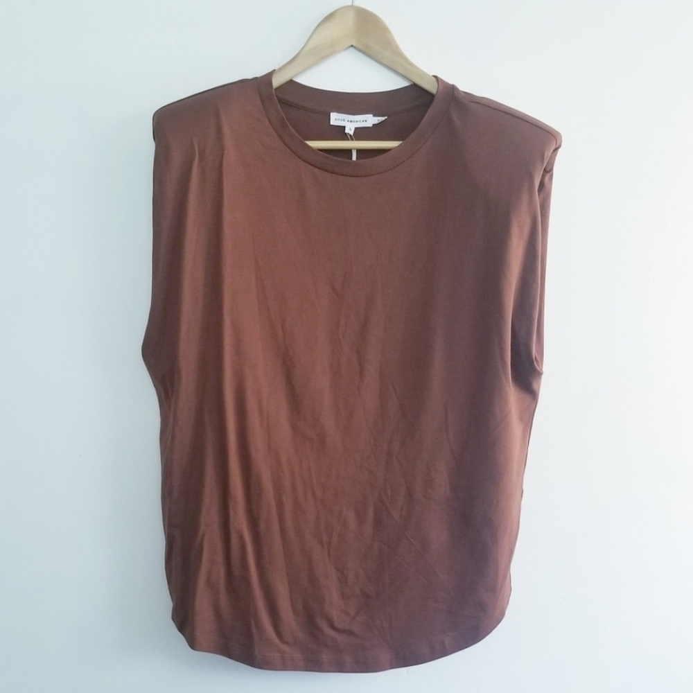 Good American Strong Shoulder Tank Top Tortoise Shell Color/Brown NWT Size 3/L